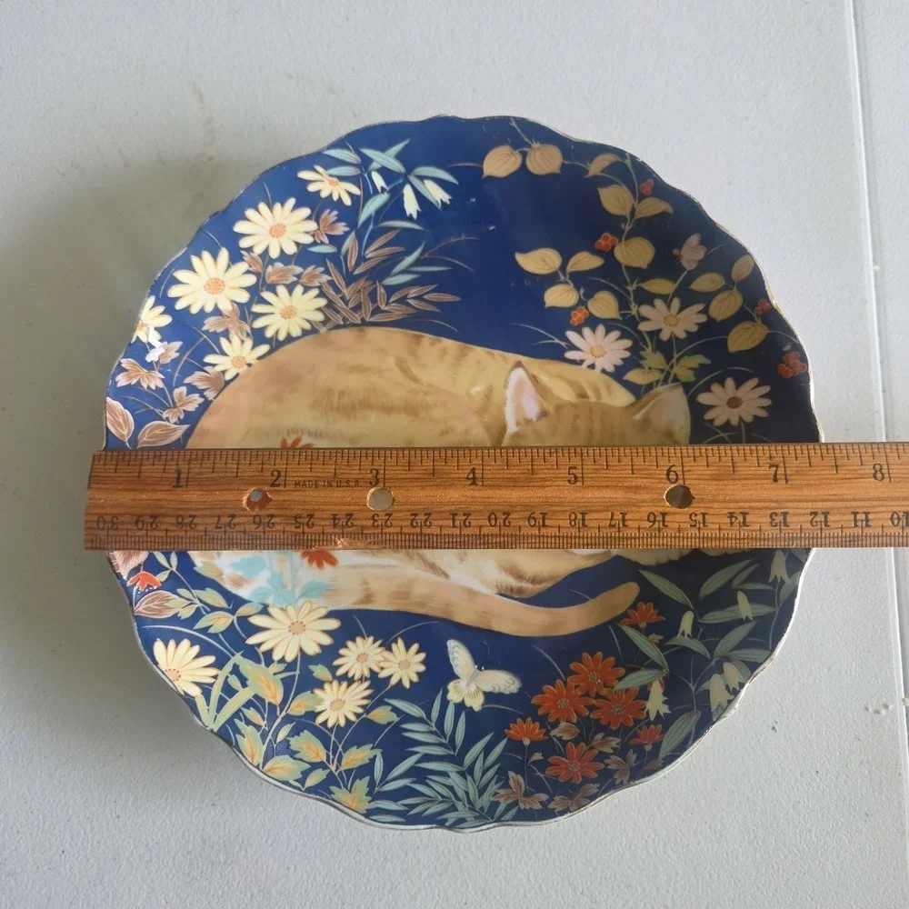 Cathy Takahashi Tabby Cat Flowers Trinket Ring Dish Plate Ireland 1984 Vintage